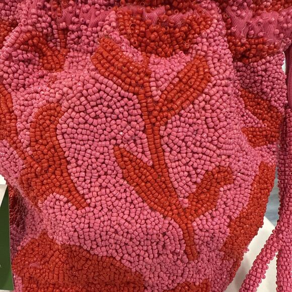 Beaded Classic Rose Drawstring Bucket Bag Pink/Red - Kate Spade NY + Target NWT - Picture 4 of 8
